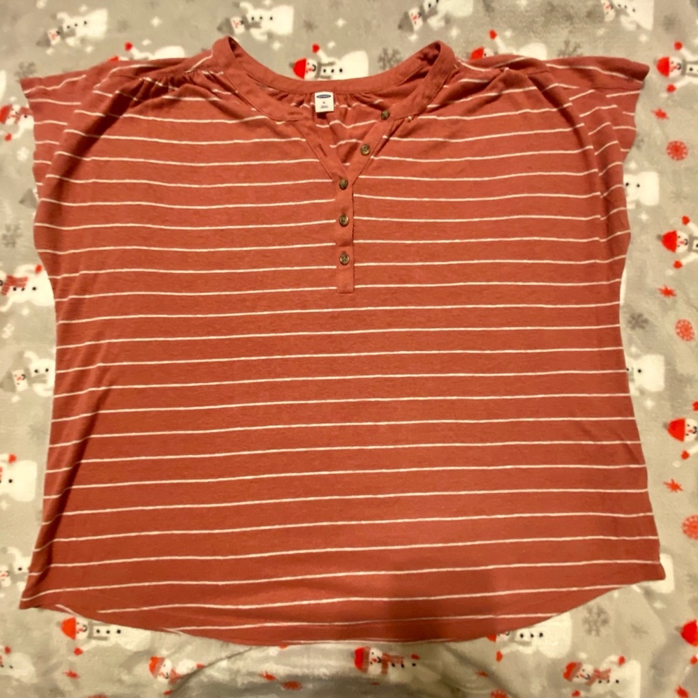 OldNavy - Linen Blend - Short Sleeve Henley - Pink